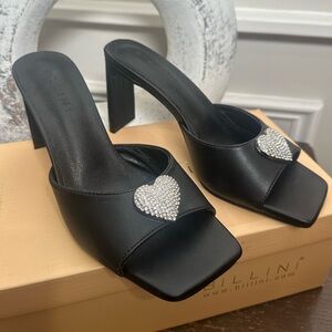 Billini Black Rhinestone Heart Charm Heel Sandals